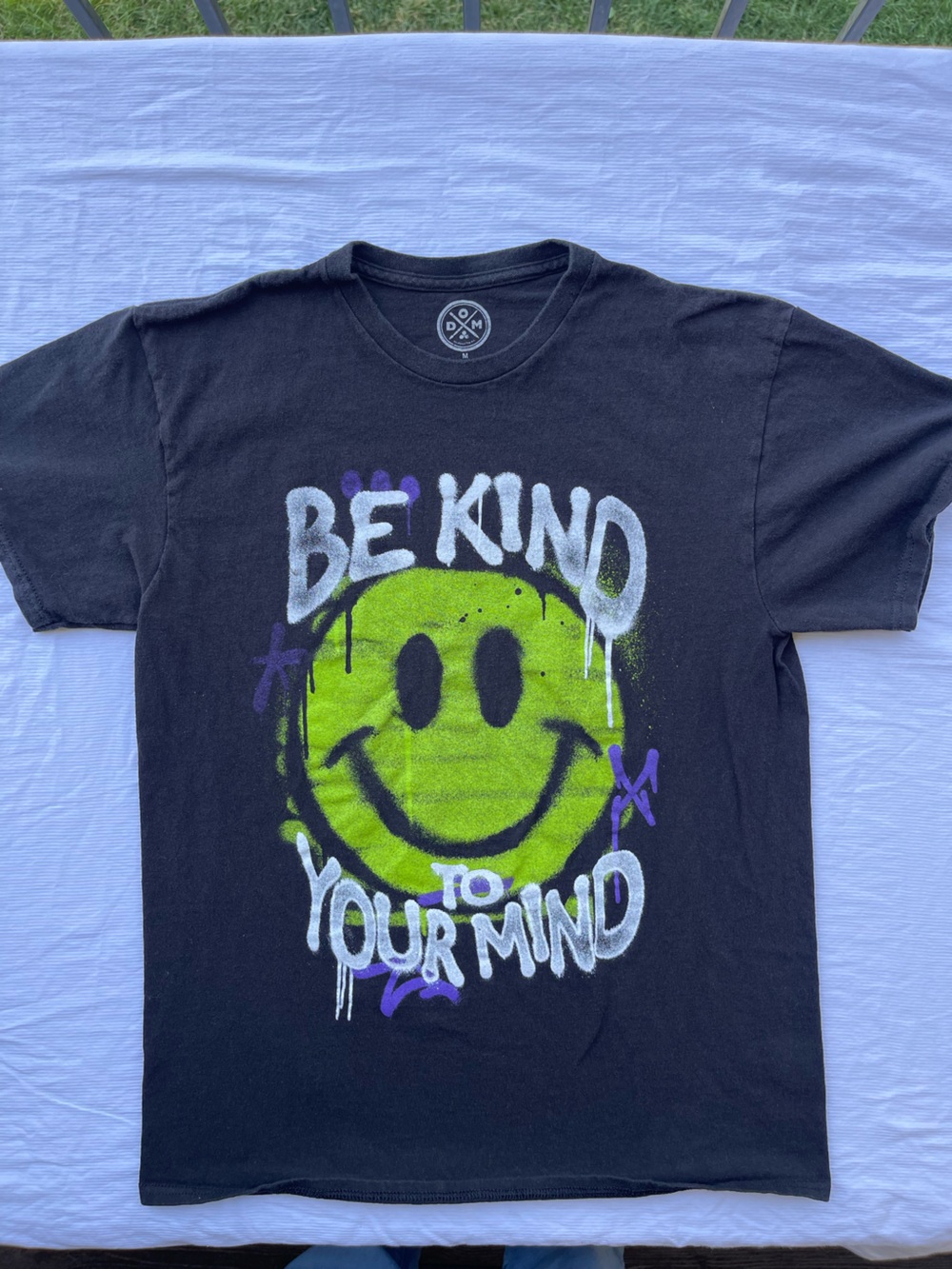 DOM Be Kind To Your Mind Graphic T-Shirt Mens Medium Black Smiley Face Art